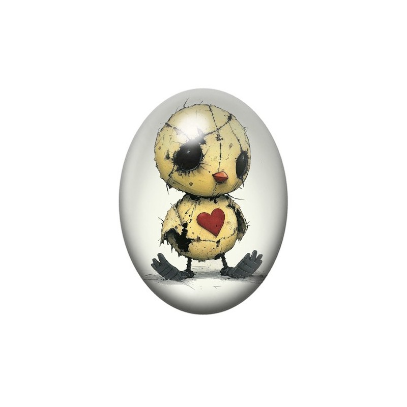 Cabochon en Verre Illustré Poussin Coeur Gothique 13x18, 18x25 ou 30x40mm