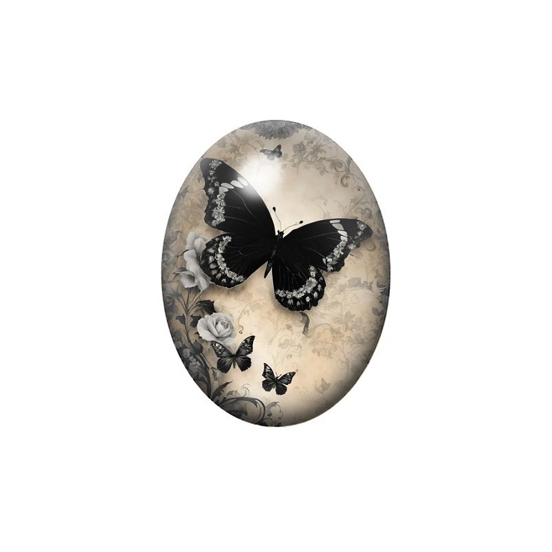 Cabochon en Verre Illustré Papillon Gothique 13x18, 18x25 ou 30x40mm