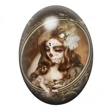 Cabochon en Verre Illustré Femme Calavera dans un Cadre Ancien 13x18, 18x25 ou 30x40mm pour la création de bijoux fantaisie - DI