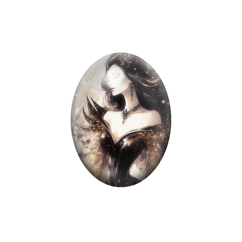 Cabochon en Verre Illustré Femme Gothique 13x18, 18x25 ou 30x40mm