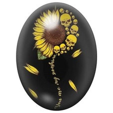 Cabochon en Verre Illustré Tournesol Noir aux Crânes Jaunes 13x18, 18x25 ou 30x40mm pour la création de bijoux fantaisie - DIY