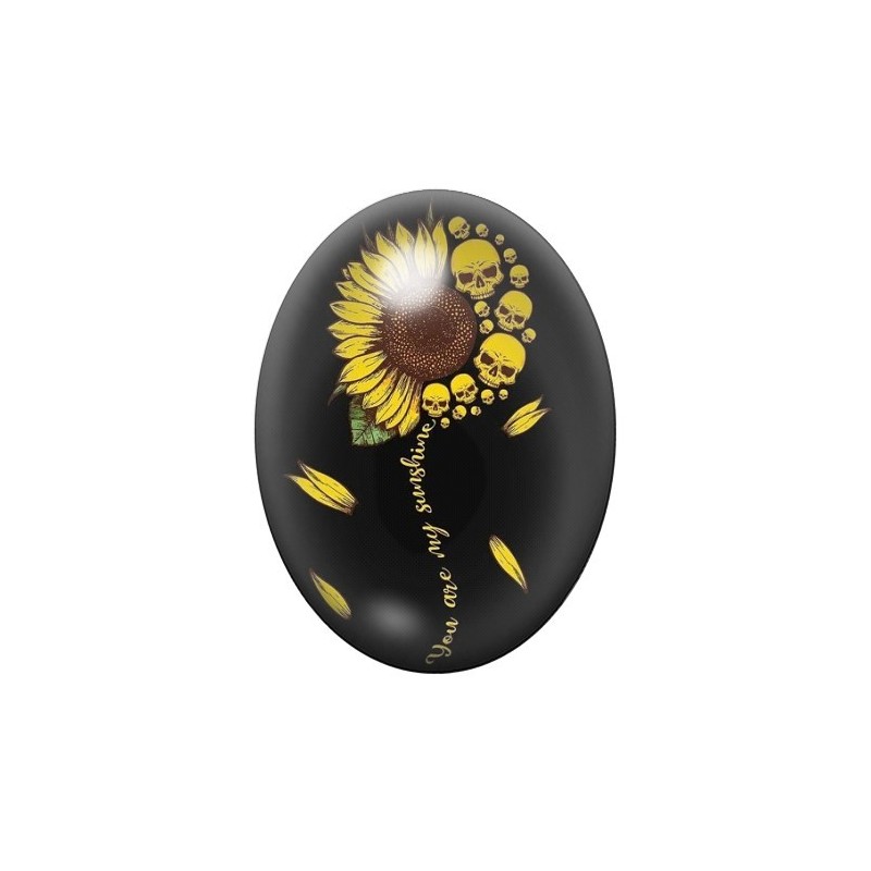 Cabochon en Verre Illustré Tournesol Crâne Gothique 13x18, 18x25 ou 30x40mm