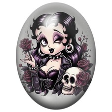 Cabochon en Verre Illustré Femme Pin-Up Gothique aux Roses 13x18, 18x25 ou 30x40mm pour la création de bijoux fantaisie - DIY