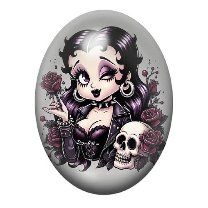Cabochon en Verre Illustré Betty Boop Gothique 13x18, 18x25 ou 30x40mm