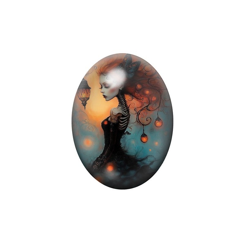 Cabochon en Verre Illustré Femme Gothique 13x18, 18x25 ou 30x40mm