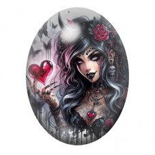 Cabochon en Verre Illustré Femme Coeur Gothique 13x18, 18x25 ou 30x40mm  pour la Création de Bijoux Fantaisie - DIY