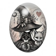 Cabochon en Verre Illustré Sorcière et Renard sous la Lune 13x18, 18x25 ou 30x40mm pour la création de bijoux fantaisie - DIY