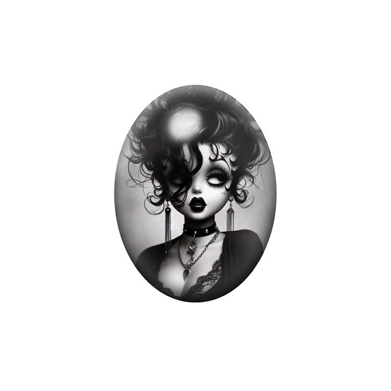 Cabochon en Verre Illustré Betty Boop Gothique 13x18, 18x25 ou 30x40mm
