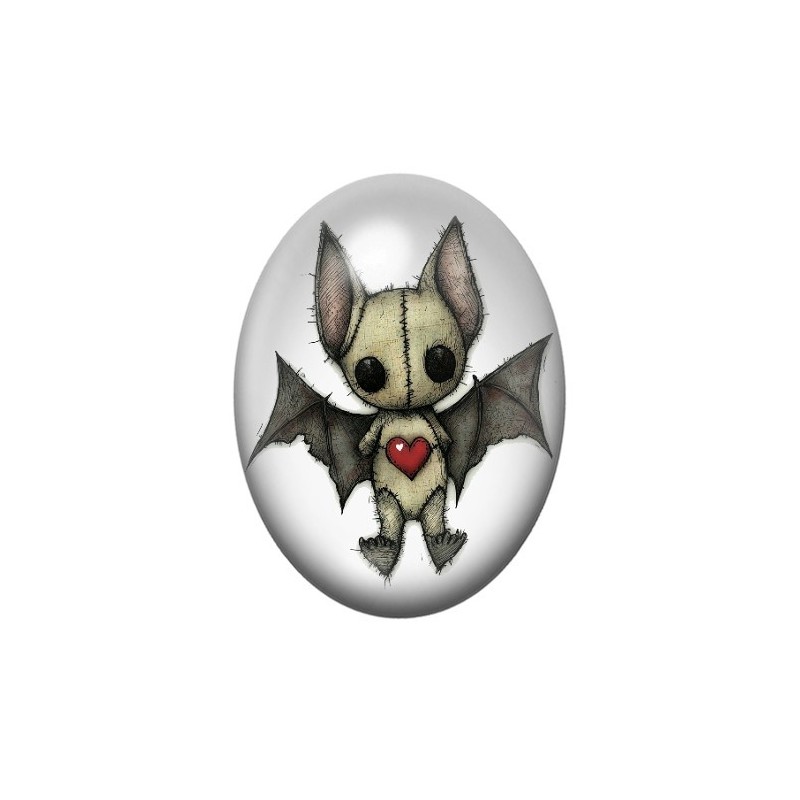 Cabochon en Verre Illustré Chauve-Souris Coeur Gothique 13x18, 18x25 ou 30x40mm