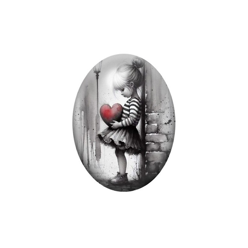 Cabochon en Verre Illustré Femme Coeur Gothique 13x18, 18x25 ou 30x40mm