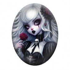 Cabochon en Verre Illustré Femme Rose Gothique 13x18, 18x25 ou 30x40mm  pour la Création de Bijoux Fantaisie - DIY