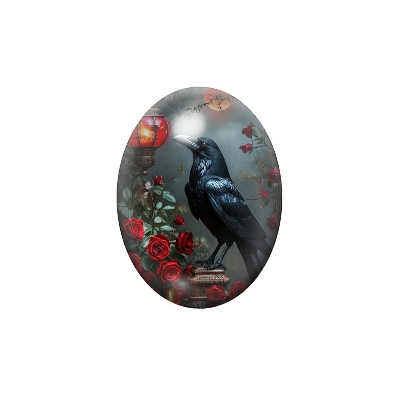 Cabochon en Verre Illustré Corbeau Gothique 13x18, 18x25 ou 30x40mm