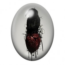 Cabochon en Verre Illustré Corbeau au Cœur Anatomique Rouge 13x18, 18x25 ou 30x40mm pour la création de bijoux fantaisie - DIY