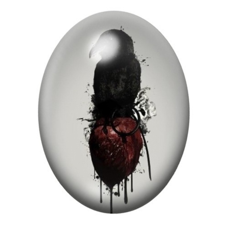 Cabochon en Verre Illustré Corbeau Coeur Gothique 13x18, 18x25 ou 30x40mm