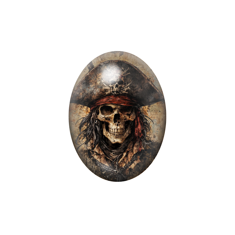 Cabochon en Verre Illustré Squelette Pirate Gothique 13x18, 18x25 ou 30x40mm
