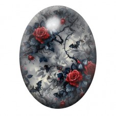 Cabochon en Verre Illustré Roses Rouges sur des Branches Épineuses 13x18, 18x25 ou 30x40mm pour la création de bijoux fantaisie 