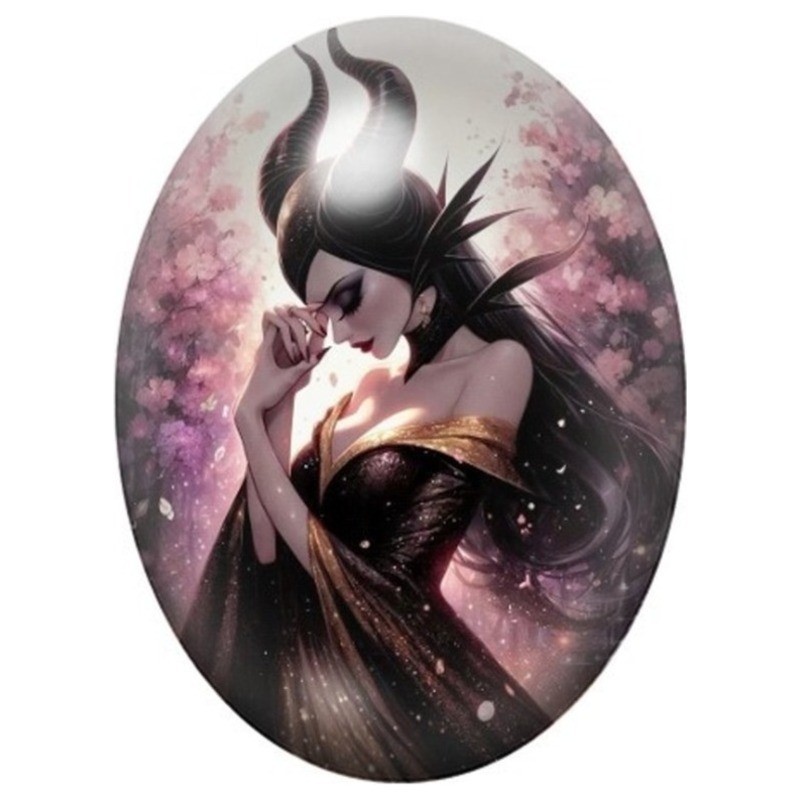 Cabochon en Verre Illustré Fée Sombre aux Cornes Noires 13x18, 18x25 ou 30x40mm