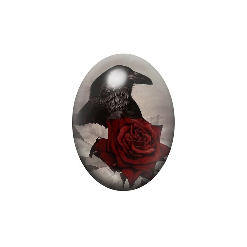 Cabochon en Verre Illustré Corbeau Rose Gothique 13x18, 18x25 ou 30x40mm