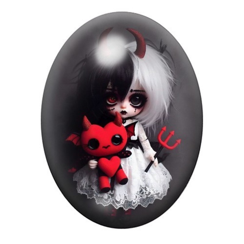 Cabochon en Verre Illustré Poupée Blythe Diable Gothique 13x18, 18x25 ou 30x40mm