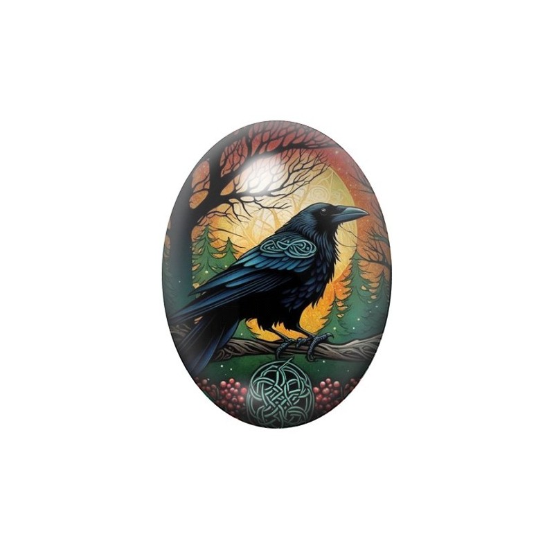Cabochon en Verre Illustré Corbeau Gothique 13x18, 18x25 ou 30x40mm