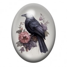 Cabochon en Verre Illustré Corbeau aux Roses Mauves 13x18, 18x25 ou 30x40mm pour la création de bijoux fantaisie - DIY