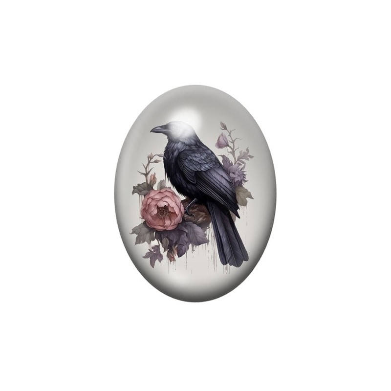 Cabochon en Verre Illustré Corbeau Gothique 13x18, 18x25 ou 30x40mm