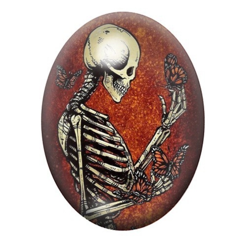Cabochon en Verre Illustré Squelette Papillons Gothique 13x18, 18x25 ou 30x40mm