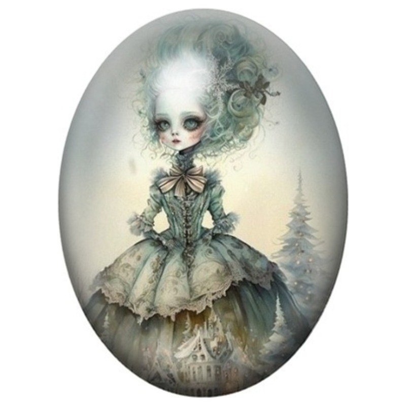Cabochon en Verre Illustré Marquise Fantôme en Robe Ancienne 13x18, 18x25 ou 30x40mm