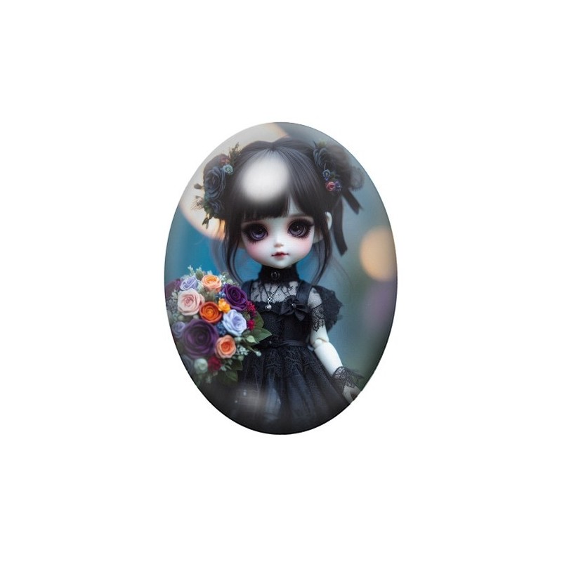 Cabochon en Verre Illustré Poupée Blythe Gothique 13x18, 18x25 ou 30x40mm