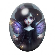 Cabochon en Verre Illustré Petite Fée Sorcière Gothique 13x18, 18x25 ou 30x40mm  pour la Création de Bijoux Fantaisie - DIY