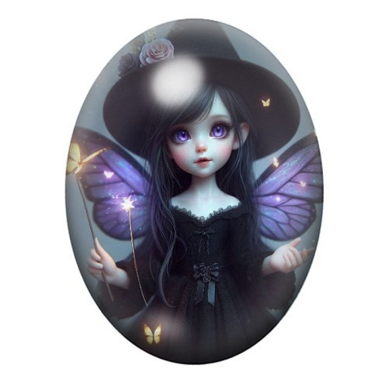 Cabochon en Verre Illustré Petite Fée Sorcière Gothique 13x18, 18x25 ou 30x40mm
