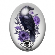 Cabochon en Verre Illustré Corbeau Gothique 13x18, 18x25 ou 30x40mm  pour la Création de Bijoux Fantaisie - DIY