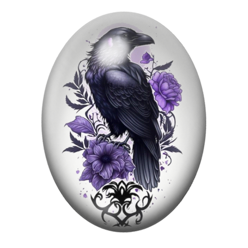 Cabochon en Verre Illustré Corbeau Gothique 13x18, 18x25 ou 30x40mm