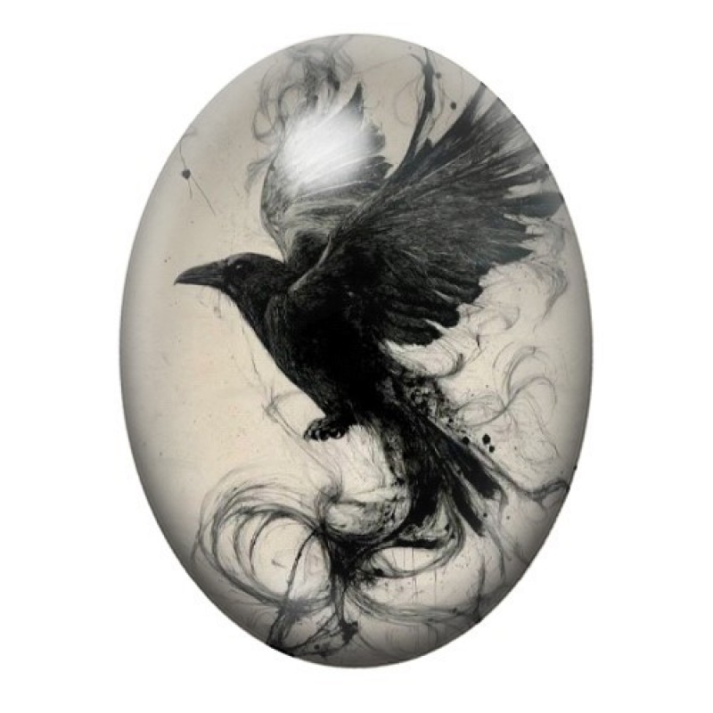 Cabochon en Verre Illustré Corbeau Gothique 13x18, 18x25 ou 30x40mm