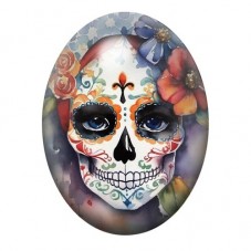 Cabochon en Verre Illustré Visage Calavera Gothique 13x18, 18x25 ou 30x40mm  pour la Création de Bijoux Fantaisie - DIY