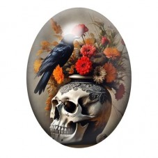 Cabochon en Verre Illustré Corbeau Crâne Fleurs Gothique 13x18, 18x25 ou 30x40mm  pour la Création de Bijoux Fantaisie - DIY