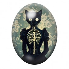 Cabochon en Verre Illustré Chat Noir en Costume Squelette 13x18, 18x25 ou 30x40mm pour la création de bijoux fantaisie - DIY