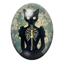 Cabochon en Verre Illustré Femme Chat Squelette Gothique 13x18, 18x25 ou 30x40mm  pour la Création de Bijoux Fantaisie - DIY