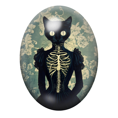 Cabochon en Verre Illustré Femme Chat Squelette Gothique 13x18, 18x25 ou 30x40mm