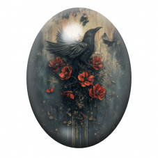 Cabochon en Verre Illustré Corbeau Fleurs Gothique 13x18, 18x25 ou 30x40mm  pour la Création de Bijoux Fantaisie - DIY