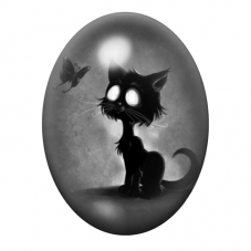 Cabochon en Verre Illustré Chat Nopir Papillon Gothique 13x18, 18x25 ou 30x40mm  pour la Création de Bijoux Fantaisie - DIY