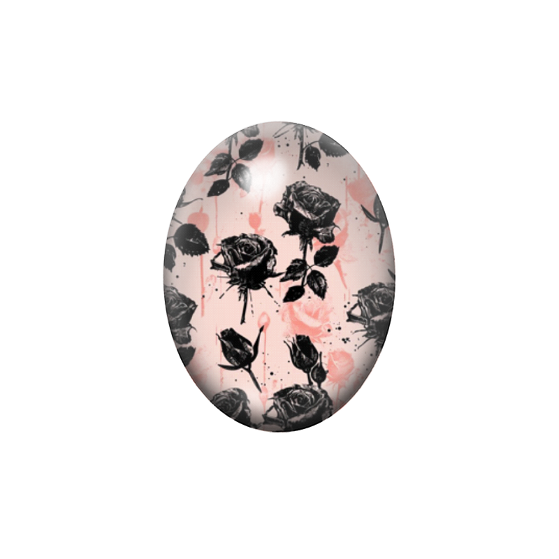 Cabochon en Verre Illustré Fleurs Roses Noires Gothique 13x18, 18x25 ou 30x40mm
