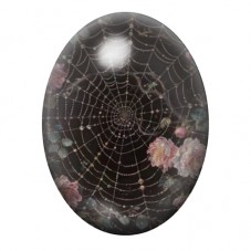 Cabochon en Verre Illustré Toile d’Araignée aux Fleurs Roses 13x18, 18x25 ou 30x40mm pour la création de bijoux fantaisie - DIY