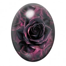Cabochon en Verre Illustré Rose Noire aux Reflets Fuchsia 13x18, 18x25 ou 30x40mm pour la création de bijoux fantaisie - DIY