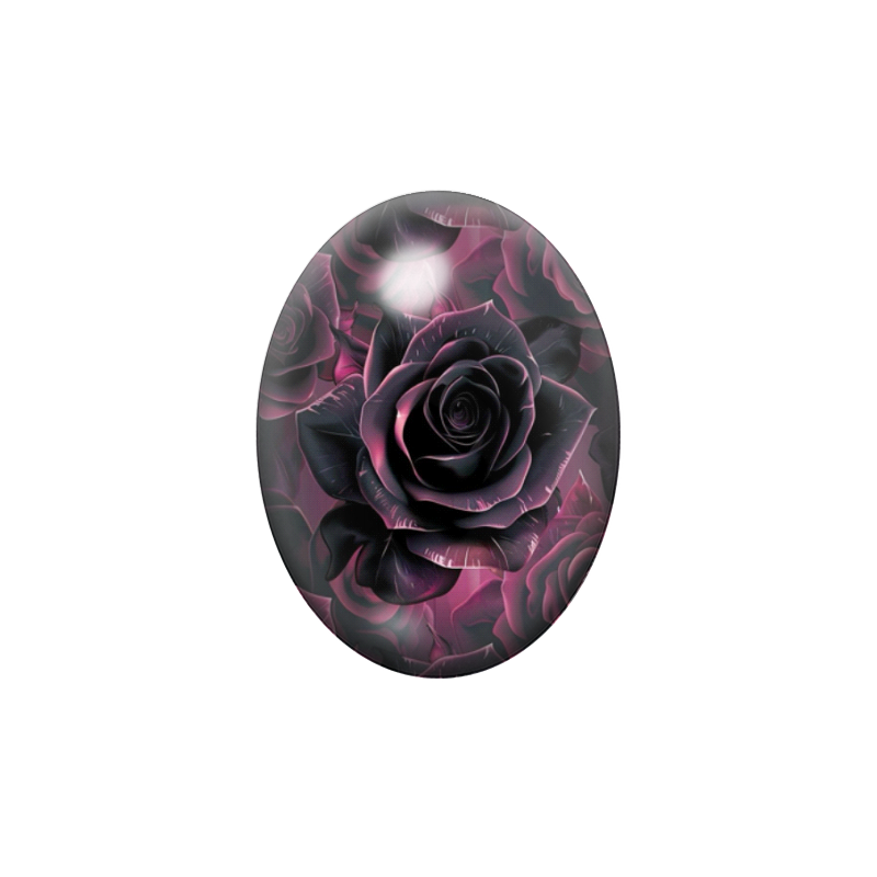 Cabochon en Verre Illustré Rose Fleur Gothique 13x18, 18x25 ou 30x40mm