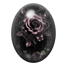 Cabochon en Verre Illustré Rose Fleur Gothique 13x18, 18x25 ou 30x40mm  pour la Création de Bijoux Fantaisie - DIY