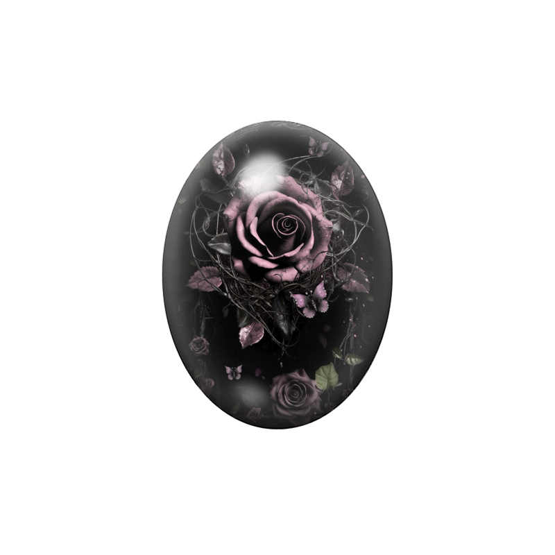 Cabochon en Verre Illustré Rose Fleur Gothique 13x18, 18x25 ou 30x40mm