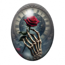 Cabochon en Verre Illustré Horloge Main squelette Rose Gothique 13x18, 18x25 ou 30x40mm  pour la Création de Bijoux Fantaisie - 