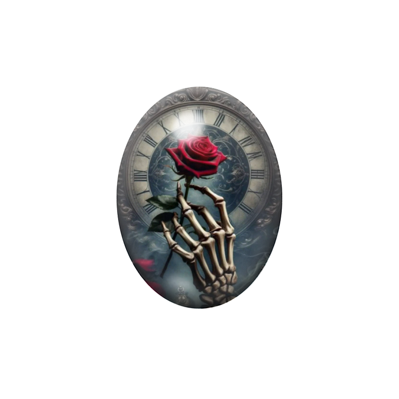 Cabochon en Verre Illustré Horloge Main squelette Rose Gothique 13x18, 18x25 ou 30x40mm