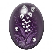 Cabochon en Verre Illustré Muguet de Crânes sur Fond Violet 13x18, 18x25 ou 30x40mm pour la création de bijoux fantaisie - DIY